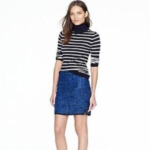 J. Crew Indigo Tweed Postage Stamp Mini Skirt BlueBlack Wool Boucle sz 0